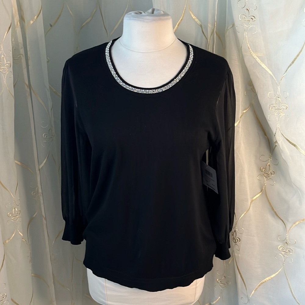 89th & Madison Black Sheer Sleeves Sweater